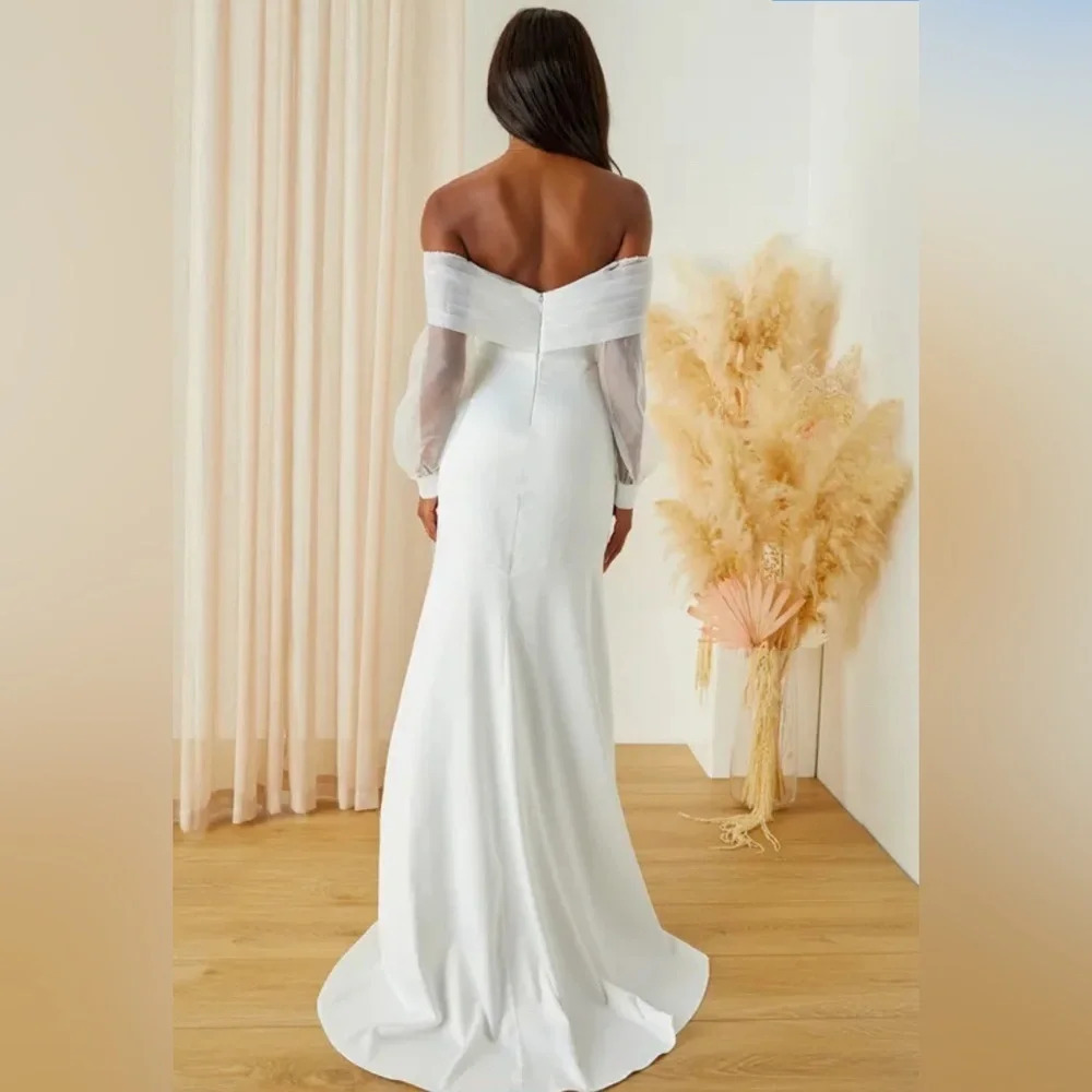 Blissfully Loved White Satin Organza Off-the-Shoulder Maxi Dress Size Lg #0513 - Picture 3 of 5